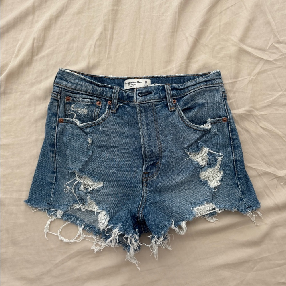 Abercrombie & Fitch Blue Jean Shorts Distressed High-Waisted